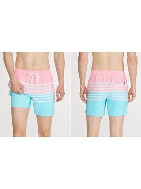Chubbies Mens On The Horizons Pink and Blue Striped Lined Classic Swim Trunk 3XL